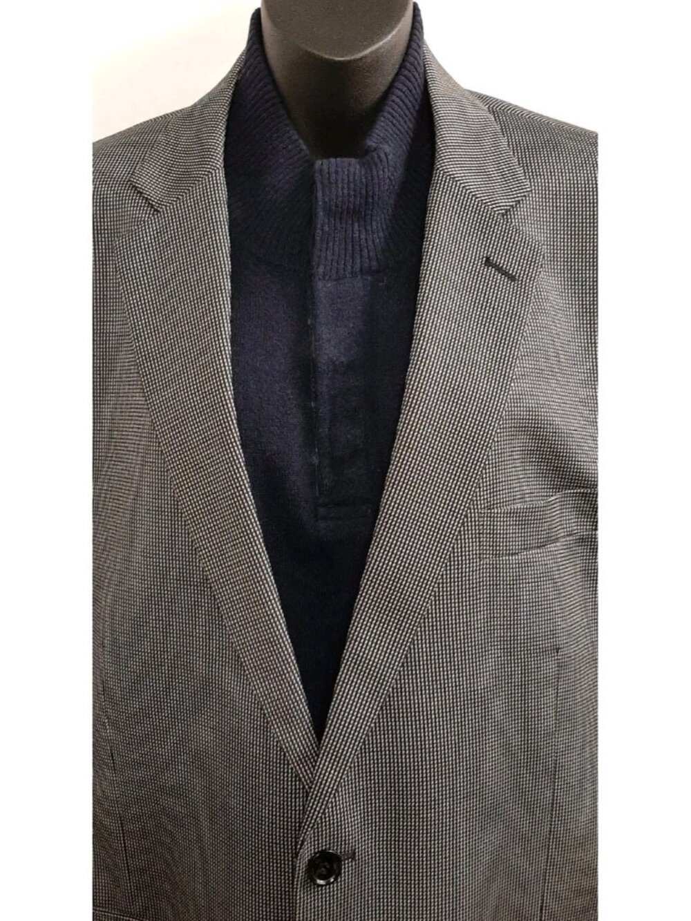 I Italian Soft Mens Suit Jacket 48R Black & Gray Pinpoint Pattern - Picture 2 of 13